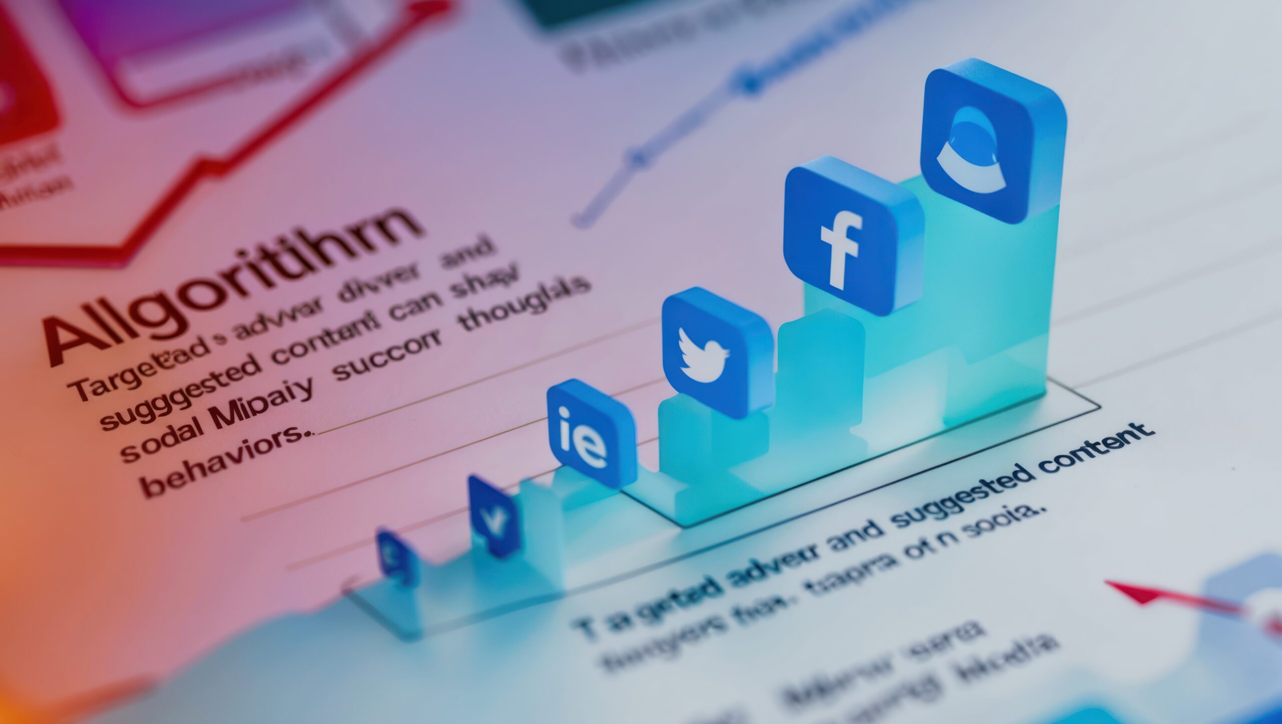 Colorful data visualization illustrating algorithm and media analysis.