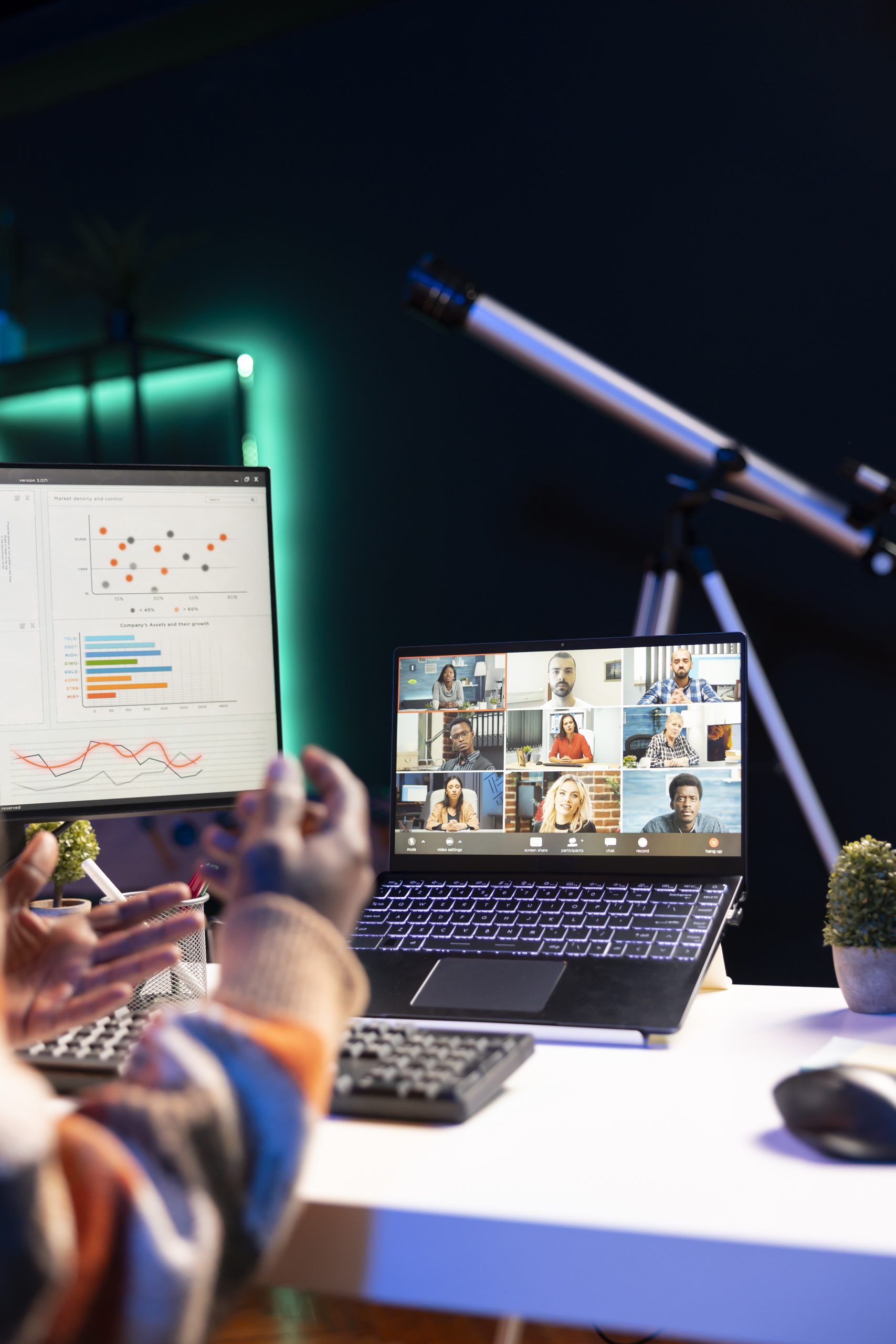 Black man using laptop to participate in online meetings
