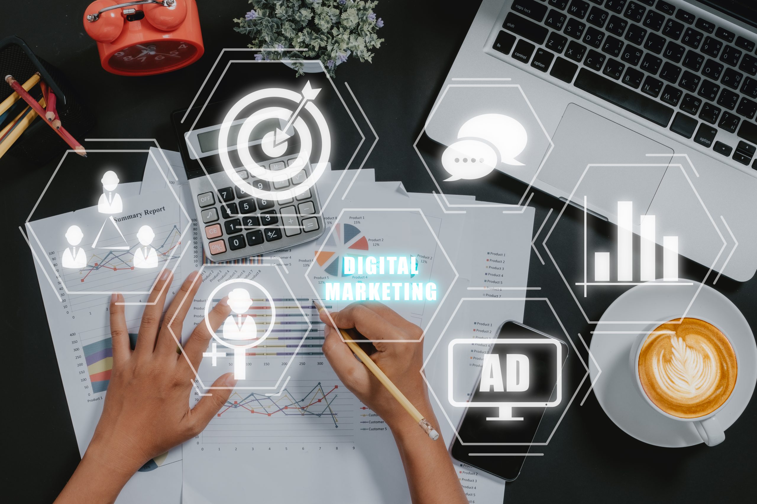 Digital marketing technology concept, Business person using lapt