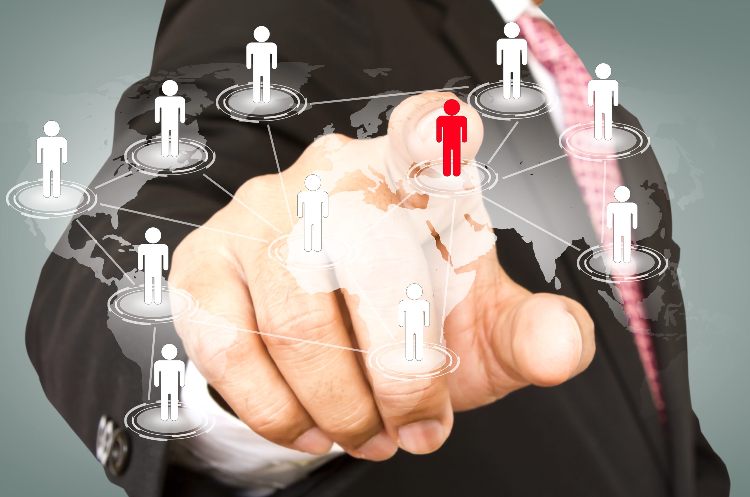 Social Network concept : hand point to social network and world